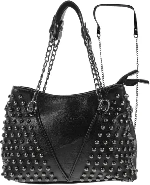 Studded Shoulder Bag for Women Leather Punk Rivet Crossbody Bag Handbag with Chain Wallet Purse for Girls