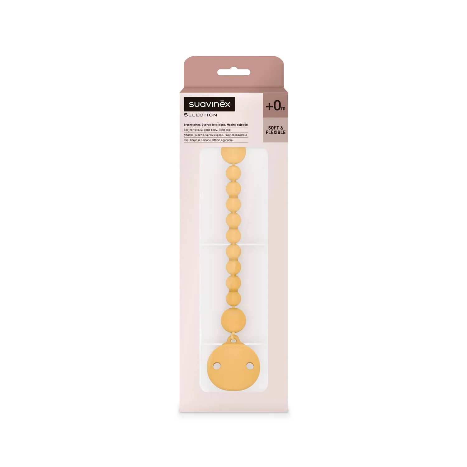 Suavinex Colour Essence Silicone Bobble Soother Clip - Mustard