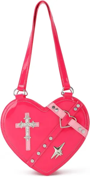 SUKUTU Cute Heart Shaped Shoulder Bag for Women Girls Rivet Studded Gothic Purse Crossbody Bag