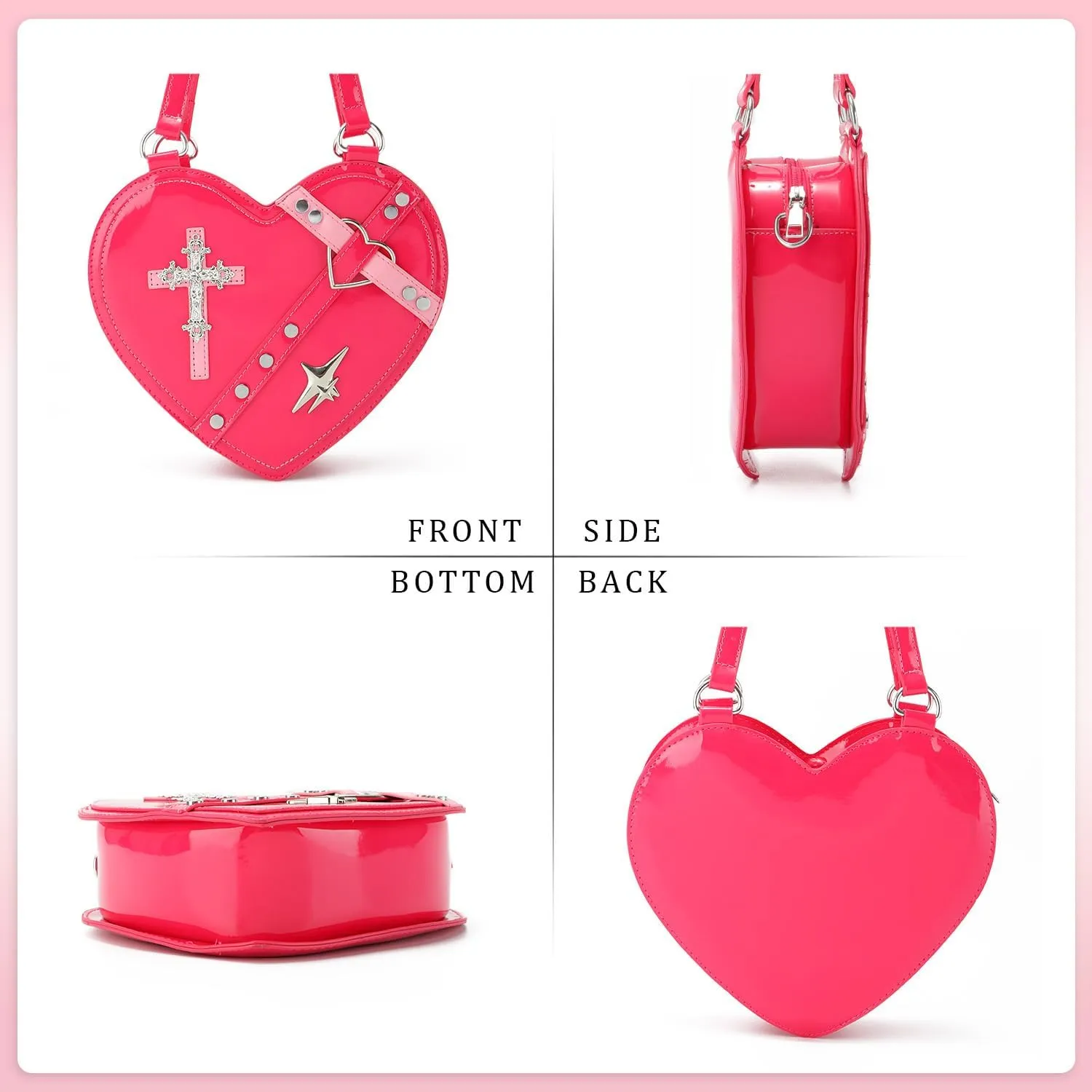 SUKUTU Cute Heart Shaped Shoulder Bag for Women Girls Rivet Studded Gothic Purse Crossbody Bag