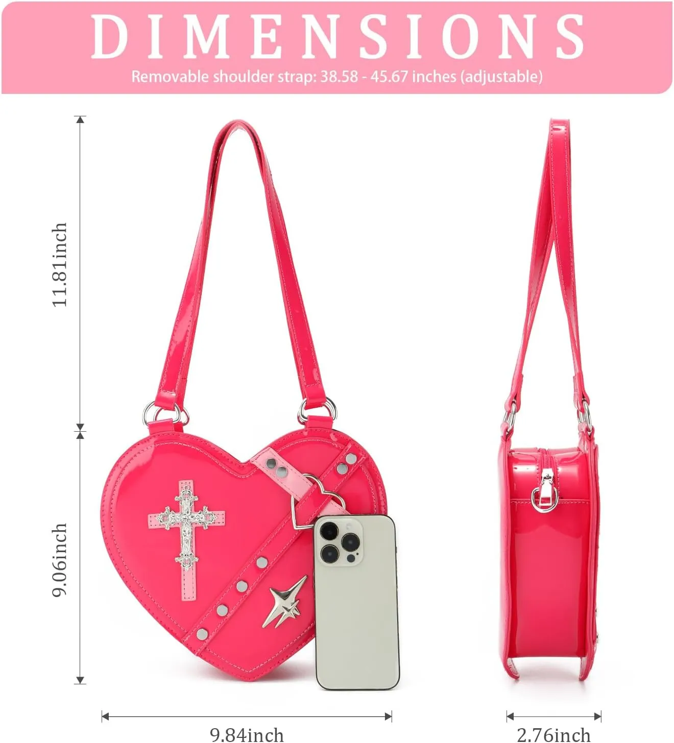 SUKUTU Cute Heart Shaped Shoulder Bag for Women Girls Rivet Studded Gothic Purse Crossbody Bag