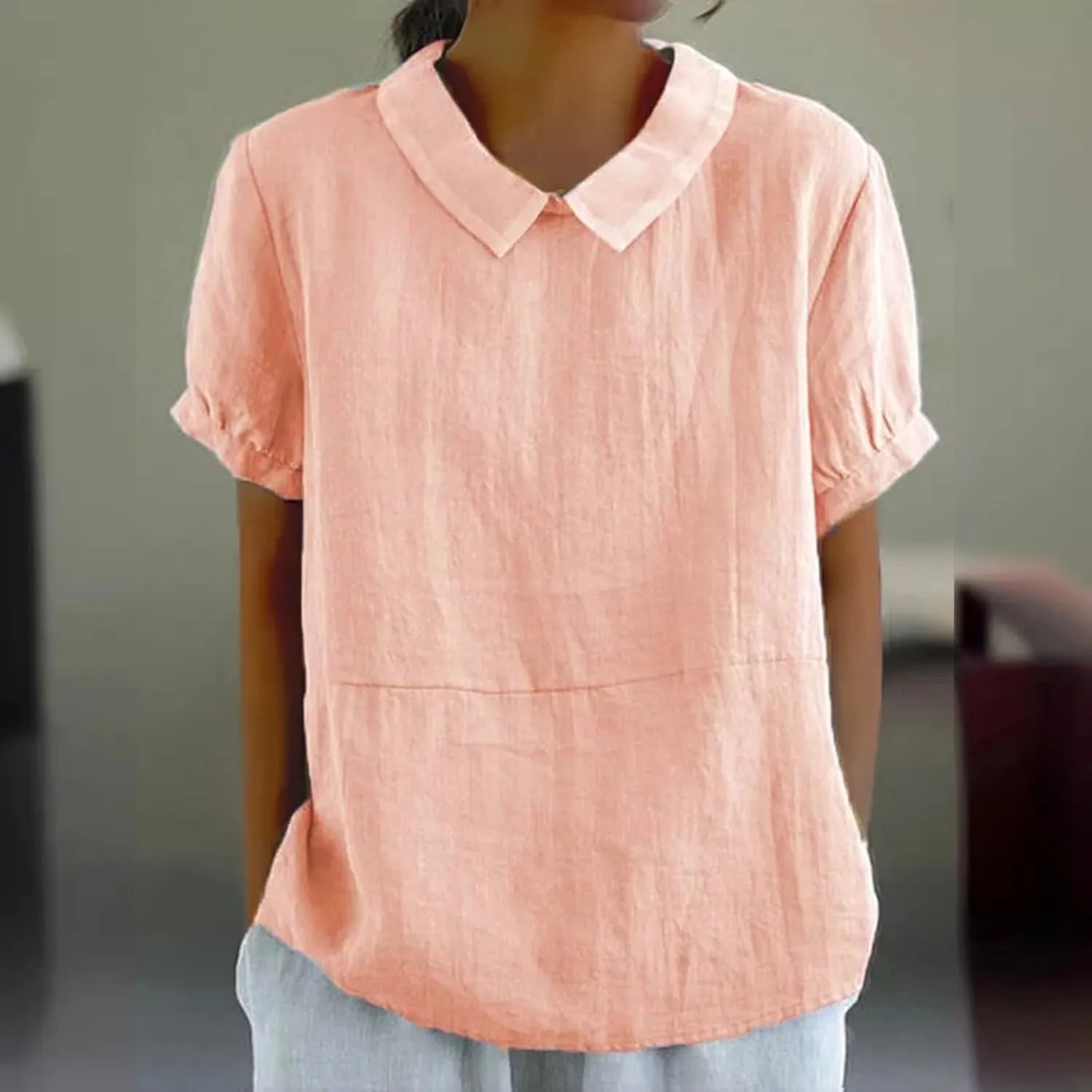 Summer Shirts for Women 2025 Button Short Sleeve Shirts Loose Crew Neck Casual Boho Top Vintage Embroidered Blouse