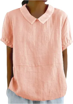 Summer Shirts for Women 2025 Button Short Sleeve Shirts Loose Crew Neck Casual Boho Top Vintage Embroidered Blouse