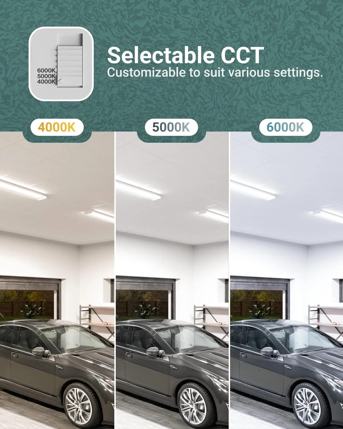 Sunco Garage Lighting, LED Shop Lights for Workshop 4ft, 8 Inch Width Warehouse Industrial Prisma Wraparound, 7200 LM, 60W, Selectable CCT 4000K/5000K/6000K, 120V-277V, Non-Dimmable ETL 2 Pack