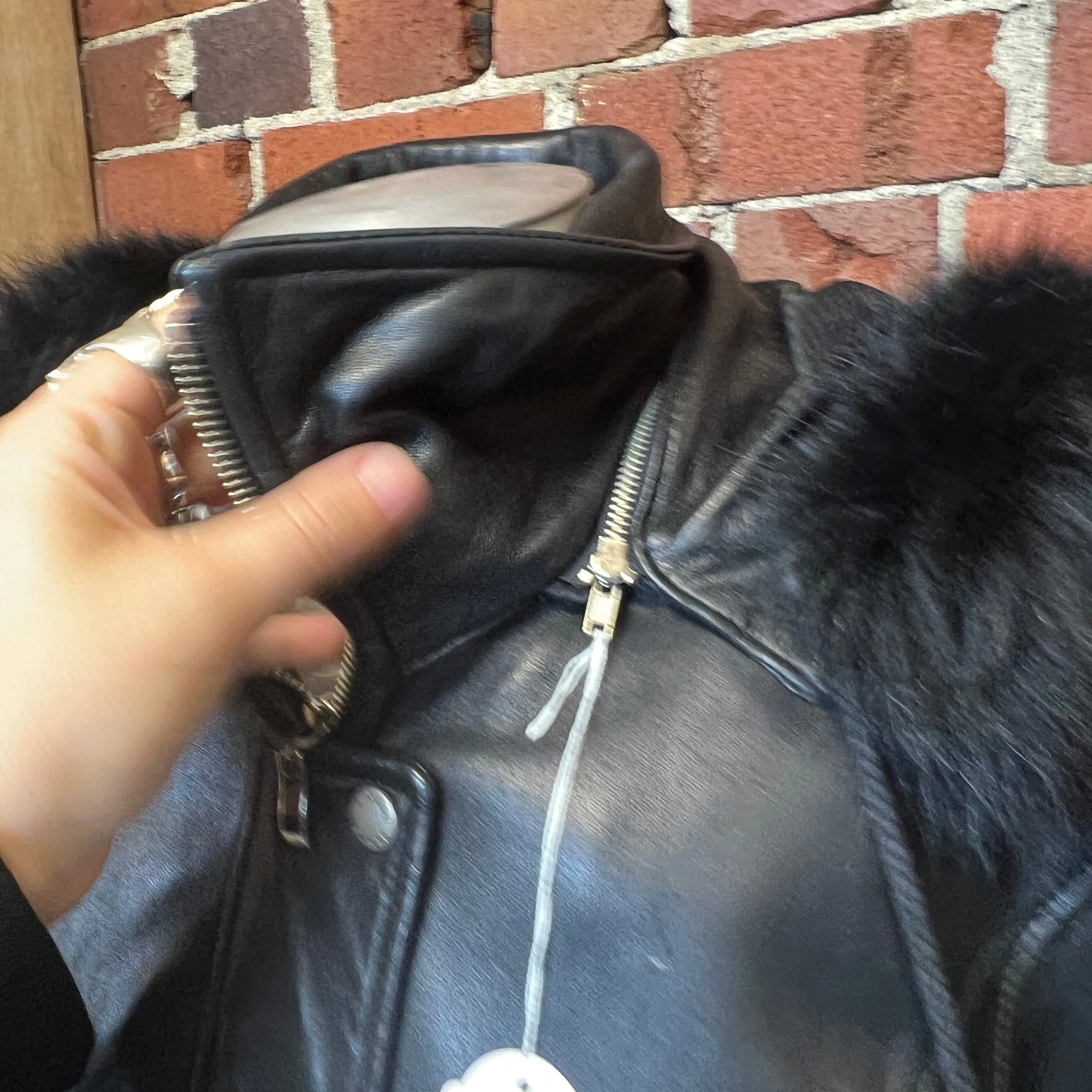 SUPERSOFT Leather coat with removable fur hood