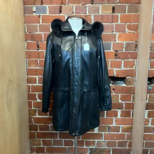 SUPERSOFT Leather coat with removable fur hood