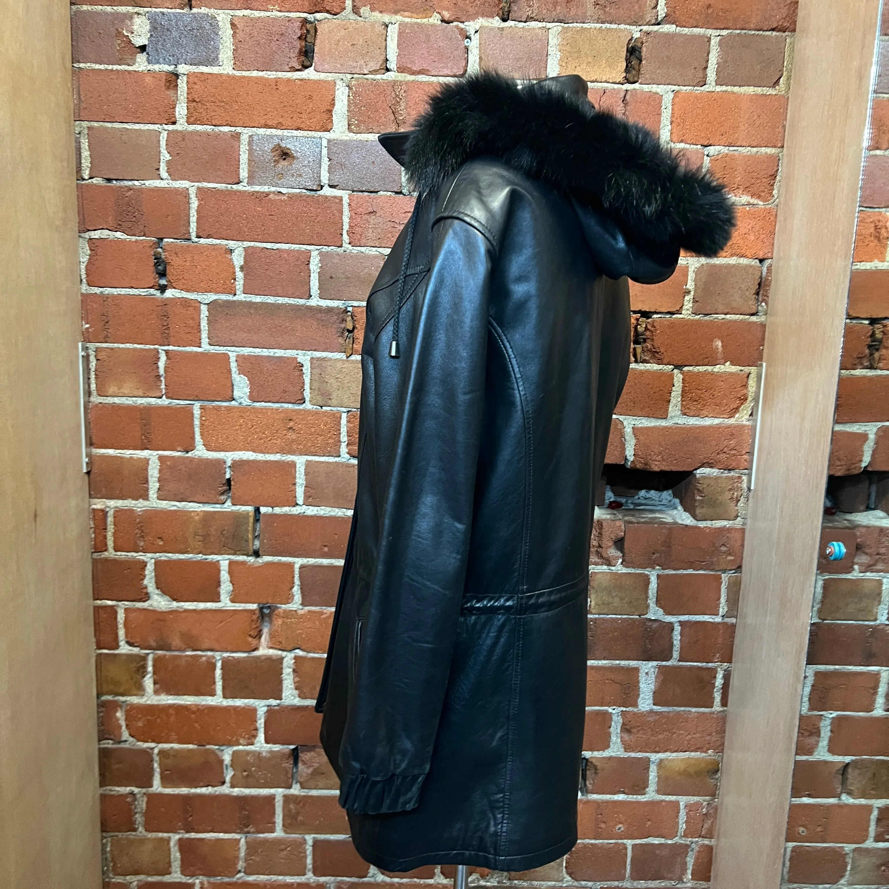 SUPERSOFT Leather coat with removable fur hood