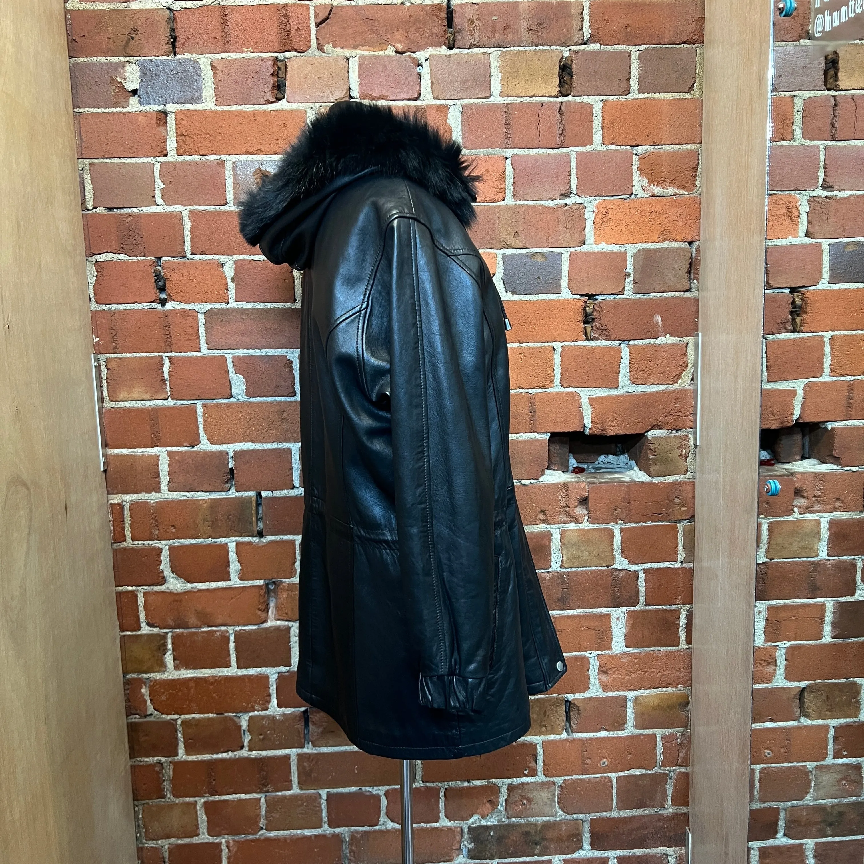 SUPERSOFT Leather coat with removable fur hood
