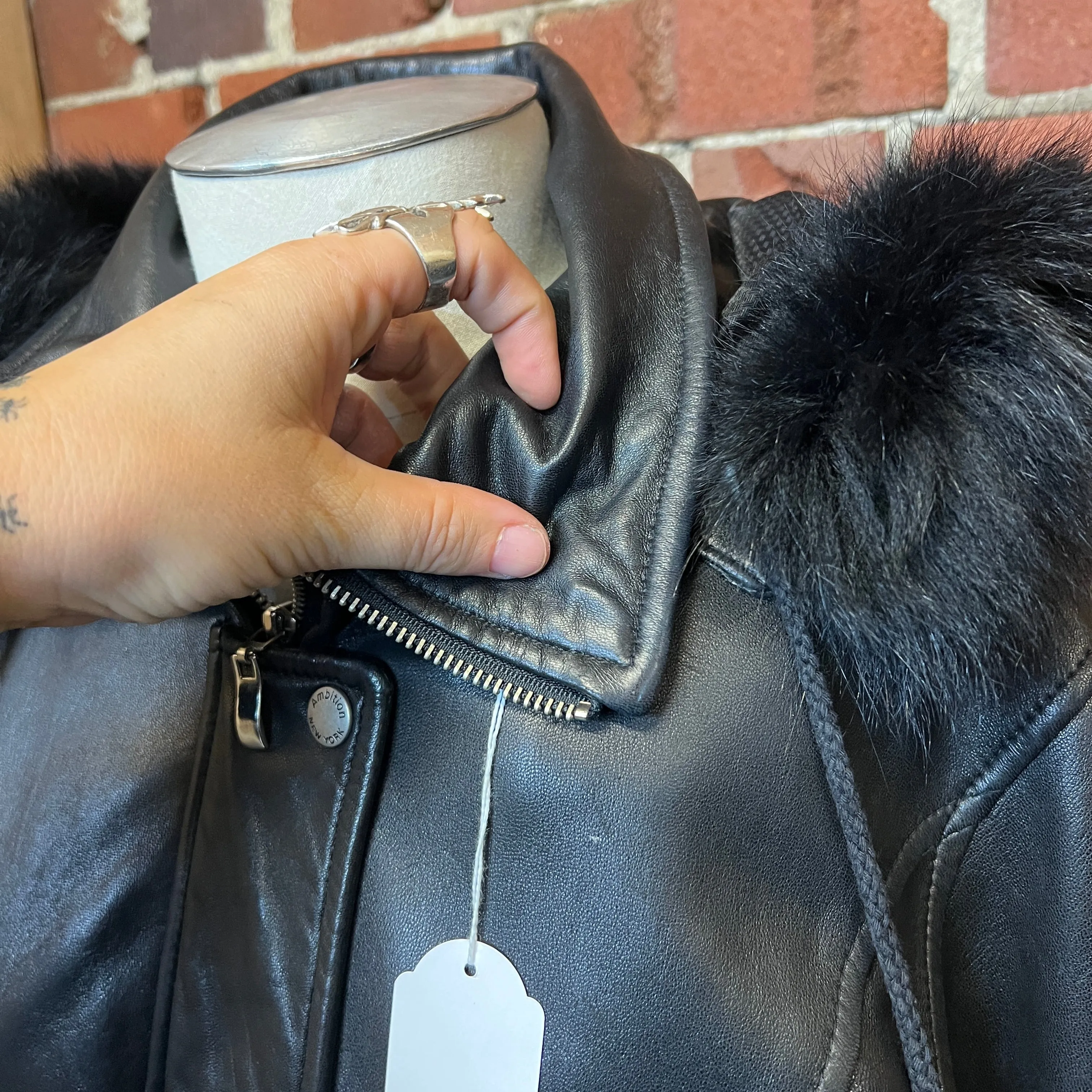SUPERSOFT Leather coat with removable fur hood