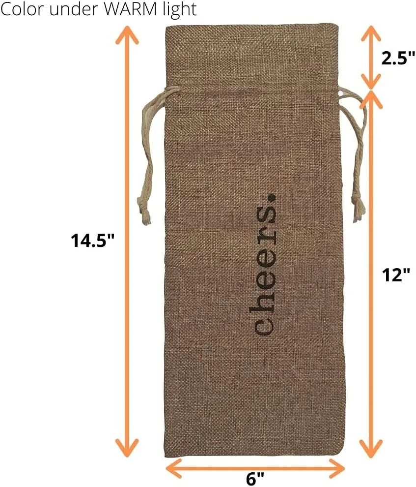 Supply Friend Burlap Wine Bag - 12 Jute Wine Bottle Gift Bags with Drawstring and Cheers Print for Party Favors, Wedding, Birthday, Housewarming, Christmas, Holiday & Wine Tasting Party