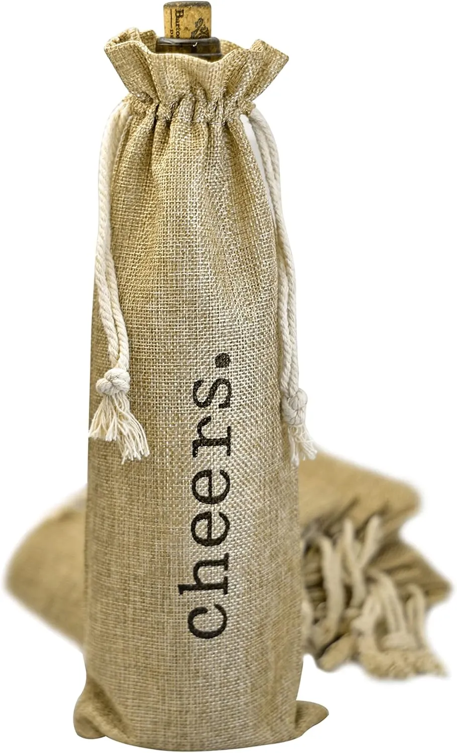 Supply Friend Burlap Wine Bag - 12 Jute Wine Bottle Gift Bags with Drawstring and Cheers Print for Party Favors, Wedding, Birthday, Housewarming, Christmas, Holiday & Wine Tasting Party