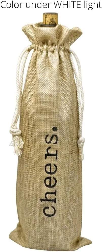 Supply Friend Burlap Wine Bag - 12 Jute Wine Bottle Gift Bags with Drawstring and Cheers Print for Party Favors, Wedding, Birthday, Housewarming, Christmas, Holiday & Wine Tasting Party