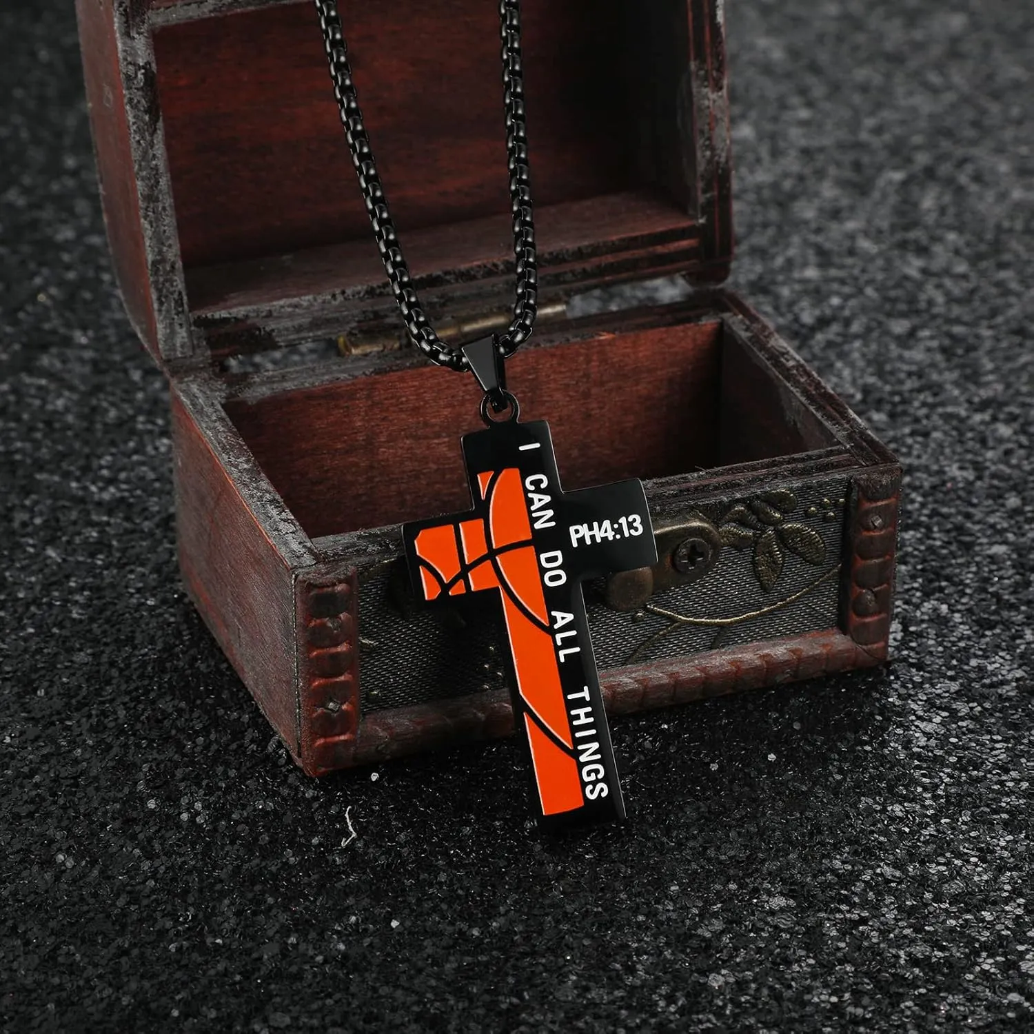 Susook Basketball Cross Necklace for Men Bible Verse I CAN DO All Things Stainless Steel Sport Pendant for Men
