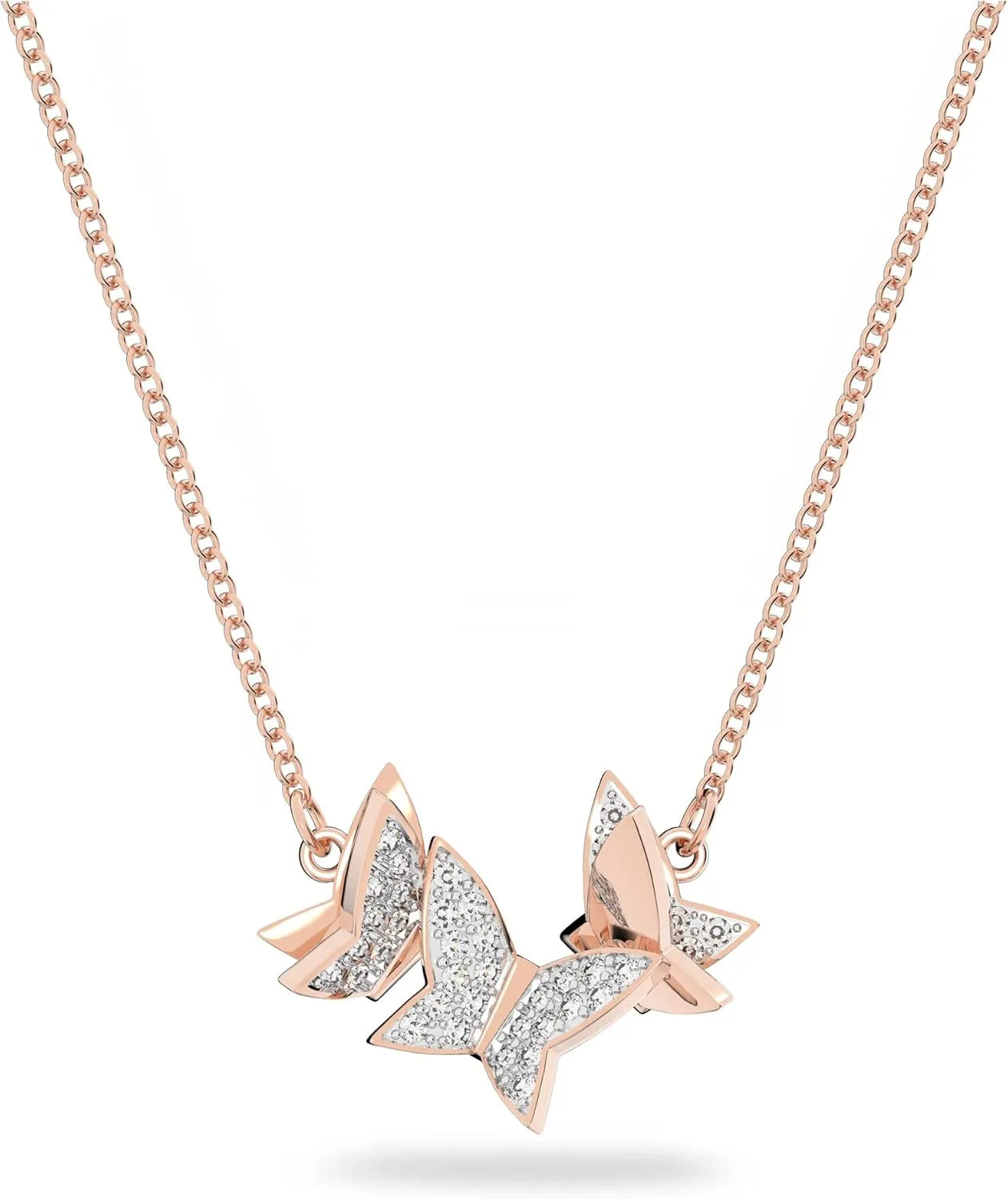 Swarovski Lilia necklace, Butterfly, White, Rose-gold tone plated