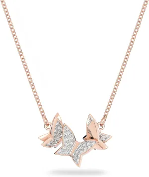 Swarovski Lilia necklace, Butterfly, White, Rose-gold tone plated