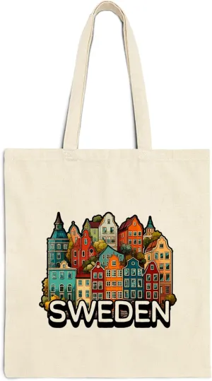 Sweden Cotton Tote Bag for Women Men Casual Tote Bag Cloth Canvas Shopping Bags with Handles Cute Bags Everyday Use 15" x 16" Aesthetic Gift ID44997