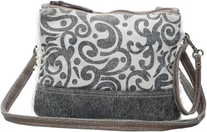 Swirl Print Upcycled Canvas Genuine Leather Trim Dual Strap Crossbody Handbag
