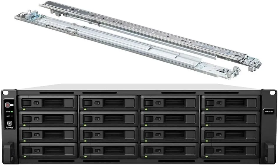 Synology RackStation RS4021xs  NAS Server with Xeon 2.1GHz CPU, 64GB Memory, 64TB SSD Storage, 2 x 10GbE LAN Ports, Redundant Power, DSM Operating System Bundle with Rail kit