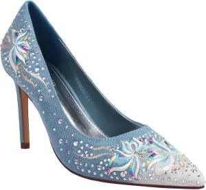 TAEPUSR Women's High Pumps, Embroidered Rhinestone High Heels, Denim Pointed Heels, 3.42 Inch, Suitable for Wedding, Party, Daily Wear