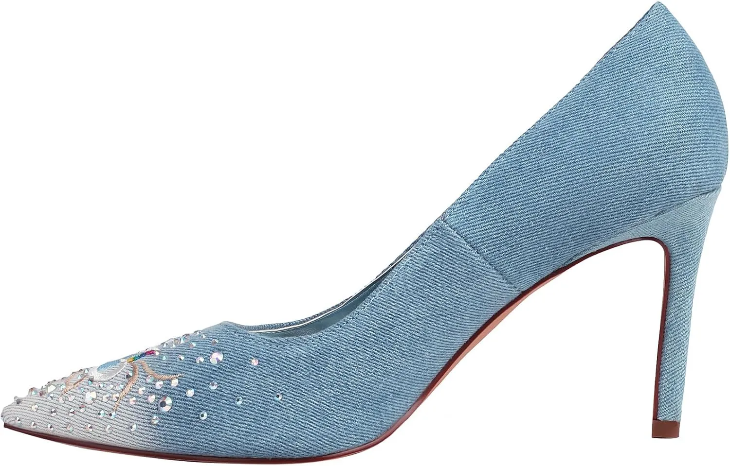 TAEPUSR Women's High Pumps, Embroidered Rhinestone High Heels, Denim Pointed Heels, 3.42 Inch, Suitable for Wedding, Party, Daily Wear