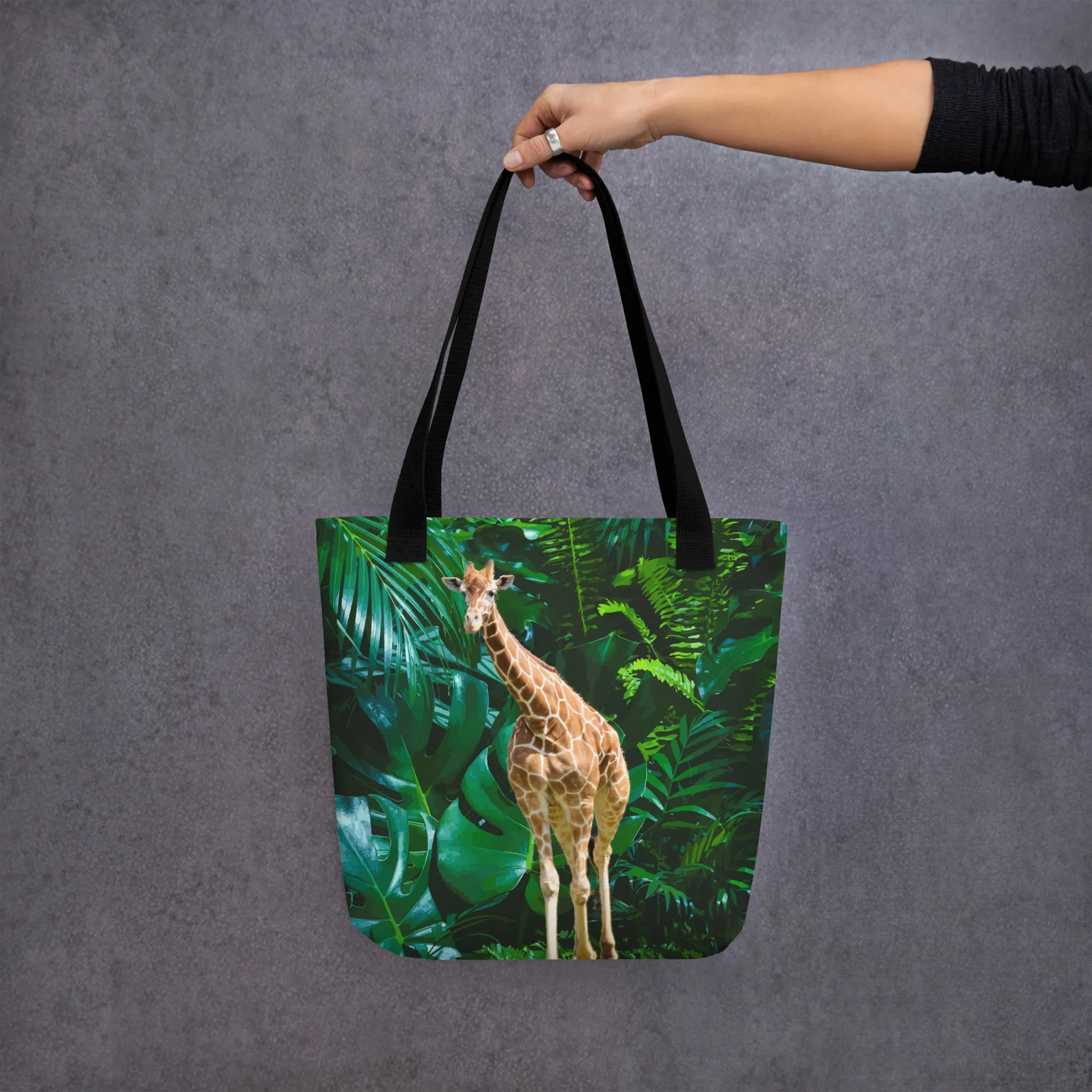Tall Giraffe Surrounded by Greenery Tote bag