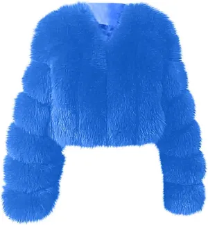 TANGNADE Fur Jackets for Women Formal Wedding Coat Long Sleeve Cropped Faux Fur Evening Jackets Plus Size Winter Warm
