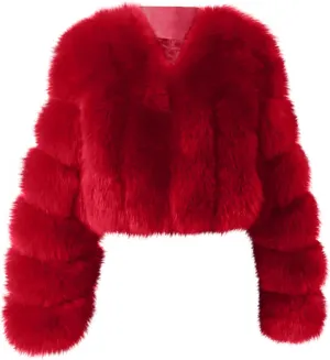 TANGNADE Fur Jackets for Women Formal Wedding Coat Long Sleeve Cropped Faux Fur Evening Jackets Plus Size Winter Warm