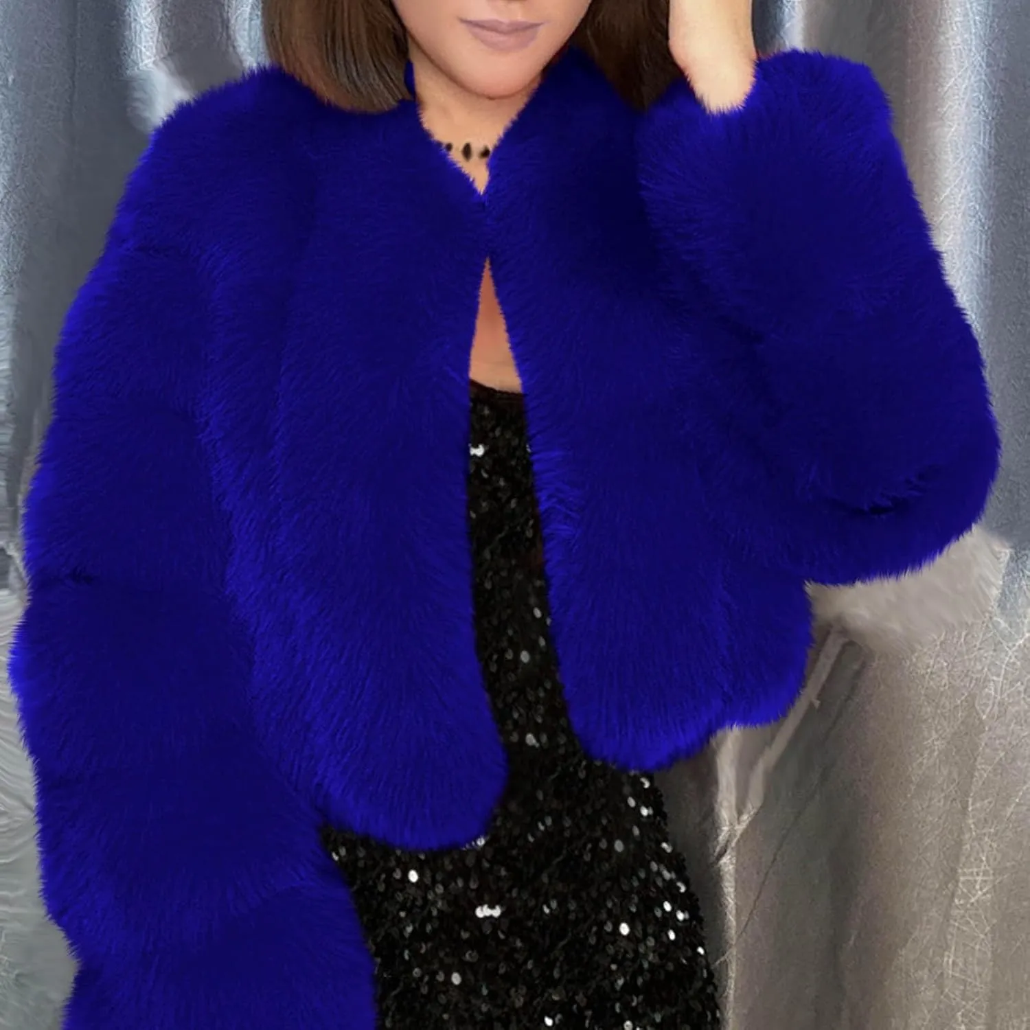 TANGNADE Fur Jackets for Women Formal Wedding Coat Long Sleeve Cropped Faux Fur Evening Jackets Plus Size Winter Warm
