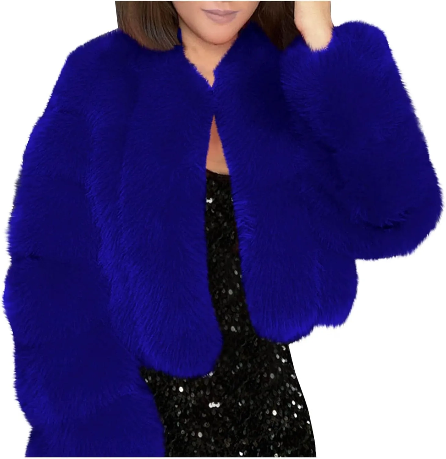 TANGNADE Fur Jackets for Women Formal Wedding Coat Long Sleeve Cropped Faux Fur Evening Jackets Plus Size Winter Warm