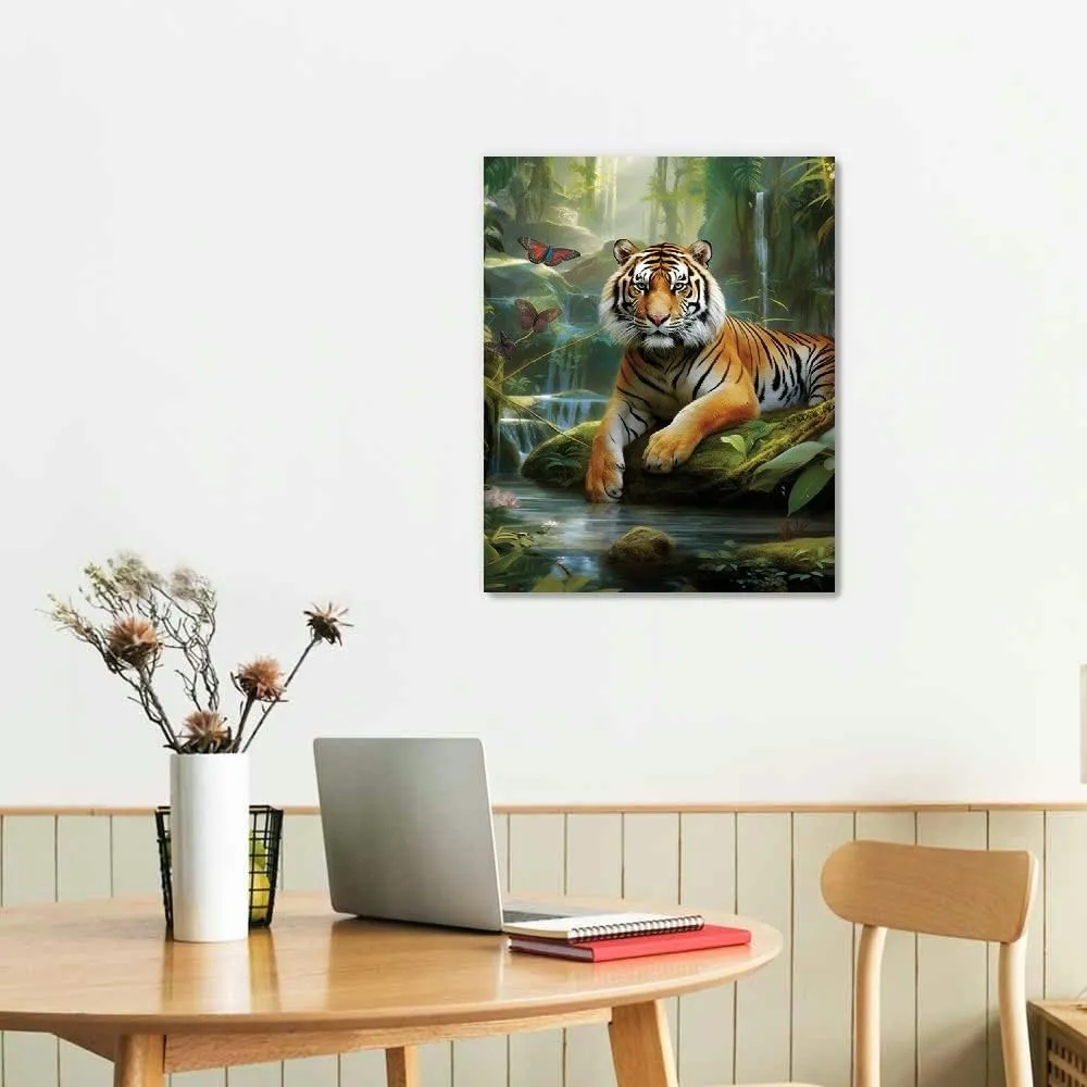 TEBORD Tiger Jungle Stream Rustic Canvas Wall Decor Art for Living Room Bedroom Home Office 16x20 in