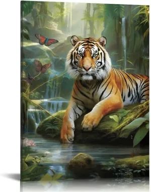 TEBORD Tiger Jungle Stream Rustic Canvas Wall Decor Art for Living Room Bedroom Home Office 16x20 in