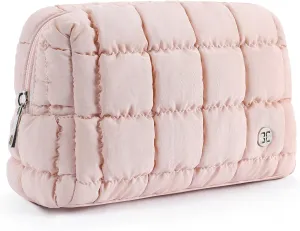 Telena Puffer Makeup Bags for Women, Nylon Puffy Padded Make Up Bags for Women Makeup Organizer Case, Wide-open Makeup Pouch Travel Essentials