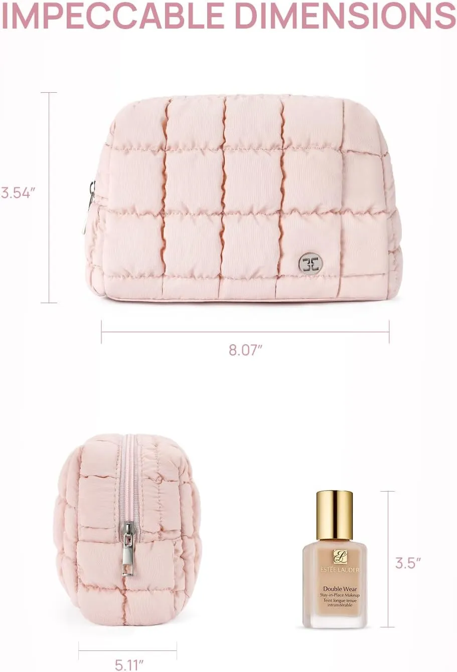 Telena Puffer Makeup Bags for Women, Nylon Puffy Padded Make Up Bags for Women Makeup Organizer Case, Wide-open Makeup Pouch Travel Essentials