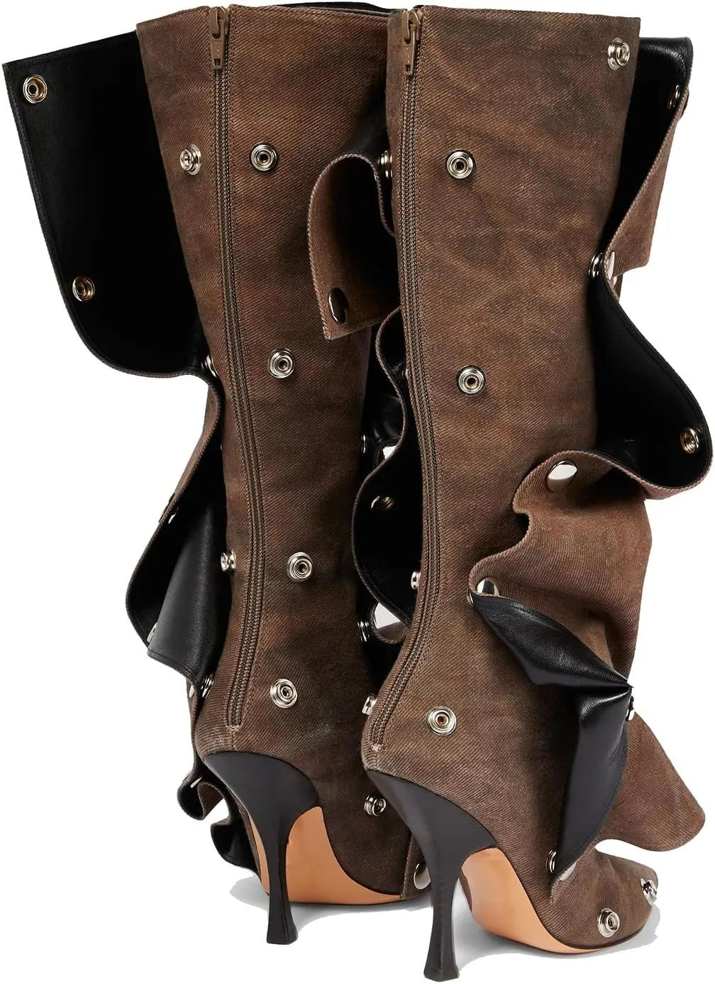 THESHY Women's Denim Knee High Boots Buttons Fashion Thigh High Boots Pointed Toe Stiletto High Heel Pleated Fold Over Party Dress Jean Boots for Women