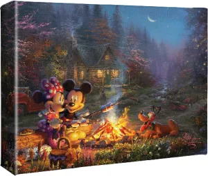 Thomas Kinkade Mickey and Minnie Sweetheart Campfire 8" x 10" Gallery Wrapped Canvas Art | Frameless Room Wall Art | Certificate of Authenticity Included