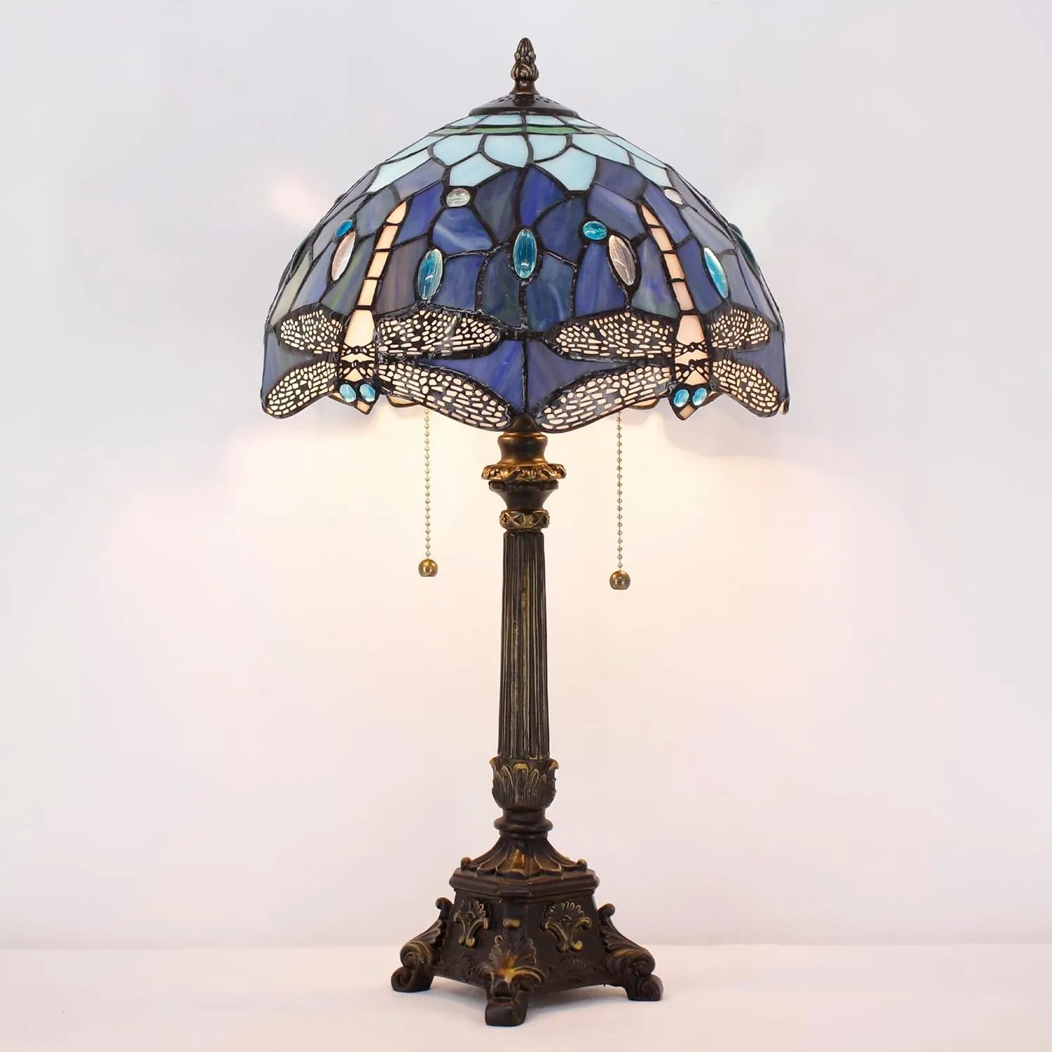Tiffany Lamp Blue Dragonfly Style Stained Glass Table Lamp Desk Reading Light 12X12X21 Inches with Resin Base Decor Bedroom Living Room