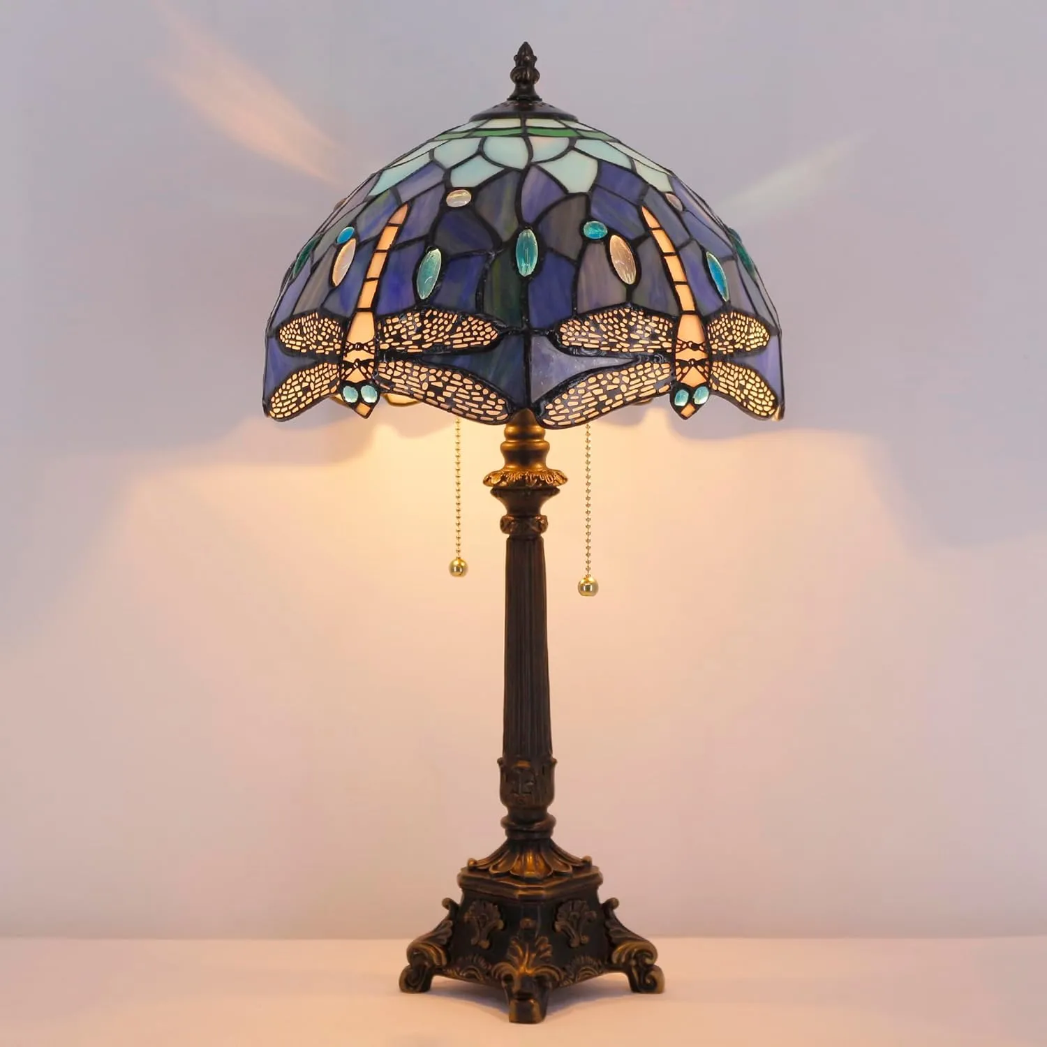 Tiffany Lamp Blue Dragonfly Style Stained Glass Table Lamp Desk Reading Light 12X12X21 Inches with Resin Base Decor Bedroom Living Room