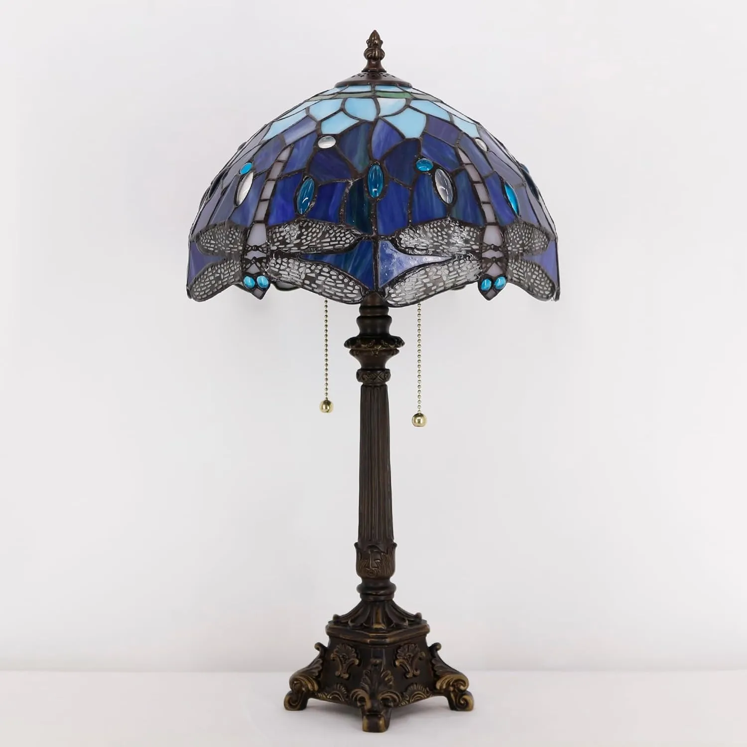 Tiffany Lamp Blue Dragonfly Style Stained Glass Table Lamp Desk Reading Light 12X12X21 Inches with Resin Base Decor Bedroom Living Room