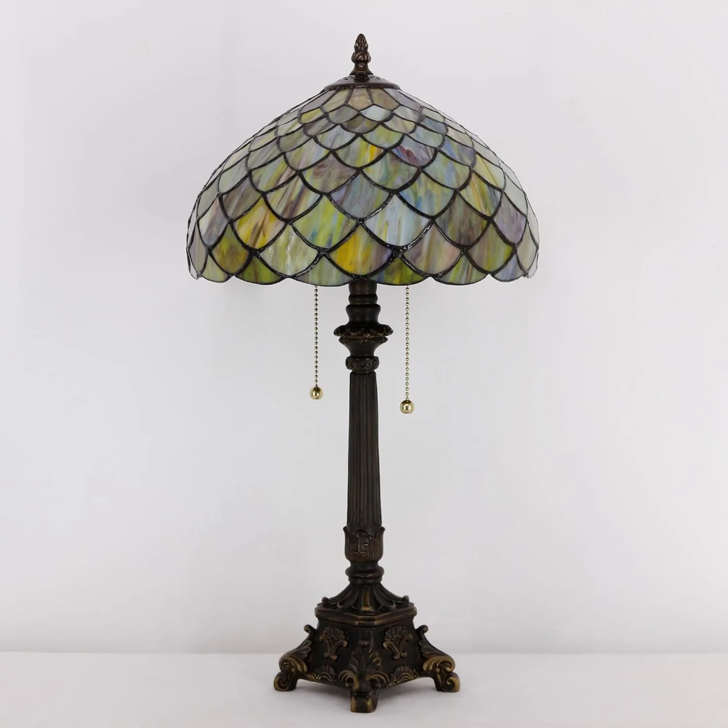 Tiffany Lamp Fish Scales Style Stained Glass Table Lamp Desk Reading Light 12X12X21 Inches with Resin Base Decor Bedroom Living Room