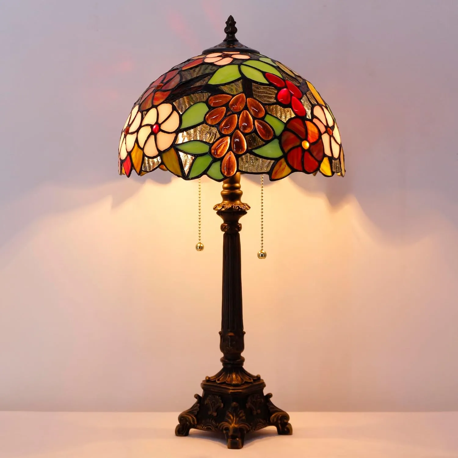 Tiffany Lamp Purple Grape Style Stained Glass Table Lamp Desk Reading Light 12X12X21 Inches with Resin Base Decor Bedroom Living Room