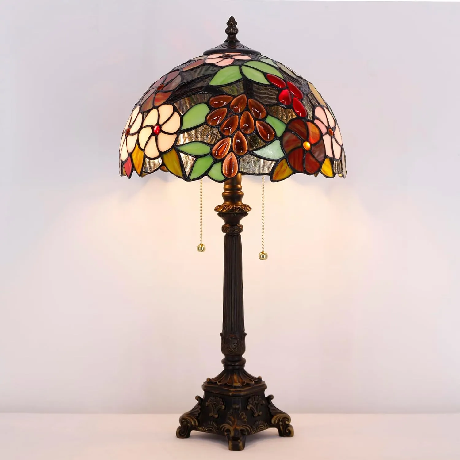 Tiffany Lamp Purple Grape Style Stained Glass Table Lamp Desk Reading Light 12X12X21 Inches with Resin Base Decor Bedroom Living Room