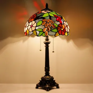 Tiffany Lamp Purple Grape Style Stained Glass Table Lamp Desk Reading Light 12X12X21 Inches with Resin Base Decor Bedroom Living Room