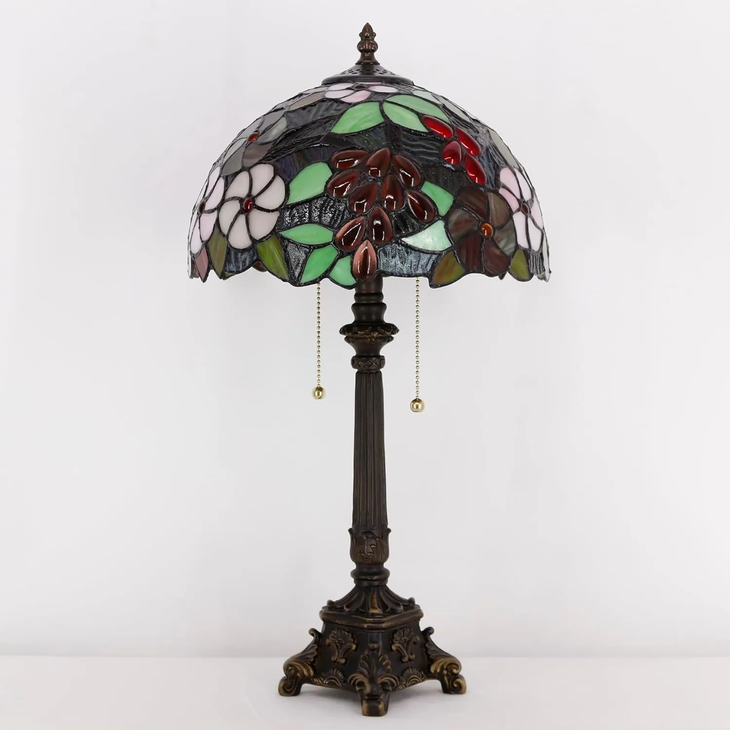 Tiffany Lamp Purple Grape Style Stained Glass Table Lamp Desk Reading Light 12X12X21 Inches with Resin Base Decor Bedroom Living Room