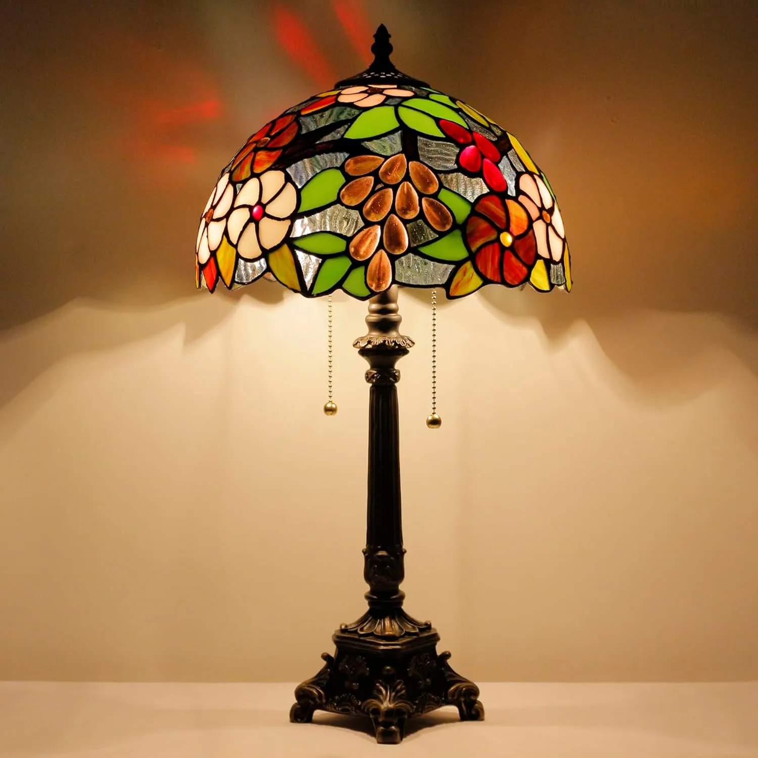 Tiffany Lamp Purple Grape Style Stained Glass Table Lamp Desk Reading Light 12X12X21 Inches with Resin Base Decor Bedroom Living Room