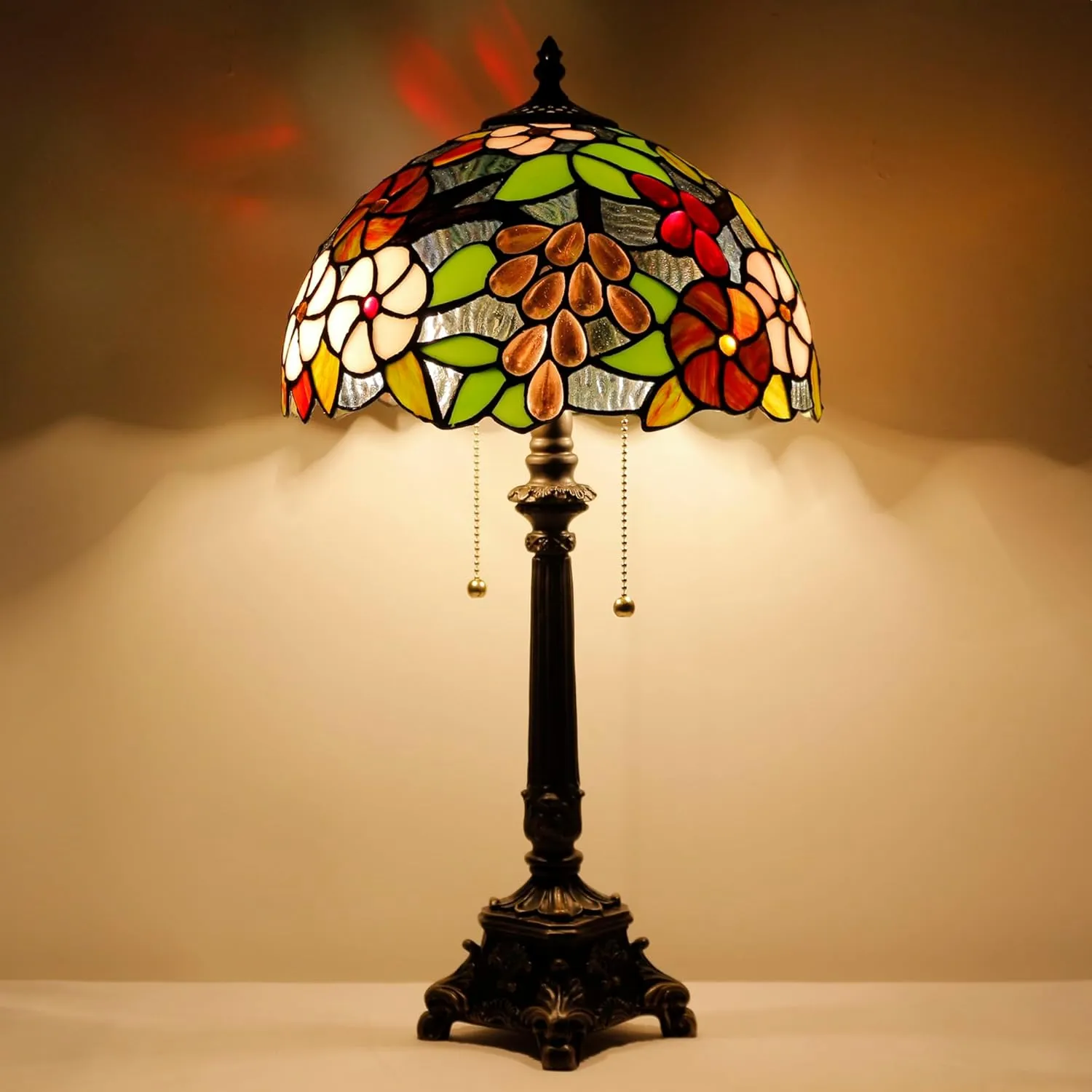 Tiffany Lamp Purple Grape Style Stained Glass Table Lamp Desk Reading Light 12X12X21 Inches with Resin Base Decor Bedroom Living Room