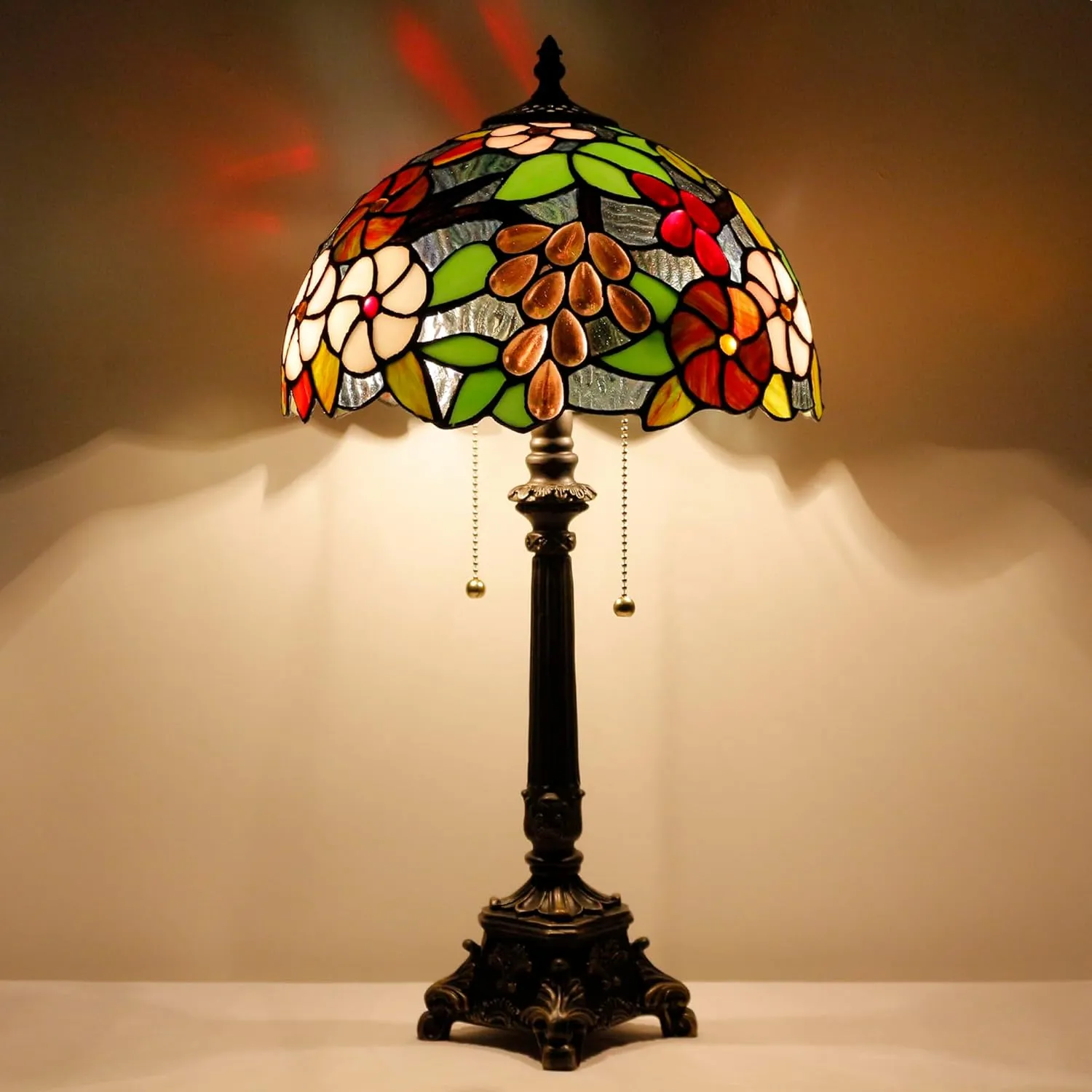 Tiffany Lamp Purple Grape Style Stained Glass Table Lamp Desk Reading Light 12X12X21 Inches with Resin Base Decor Bedroom Living Room