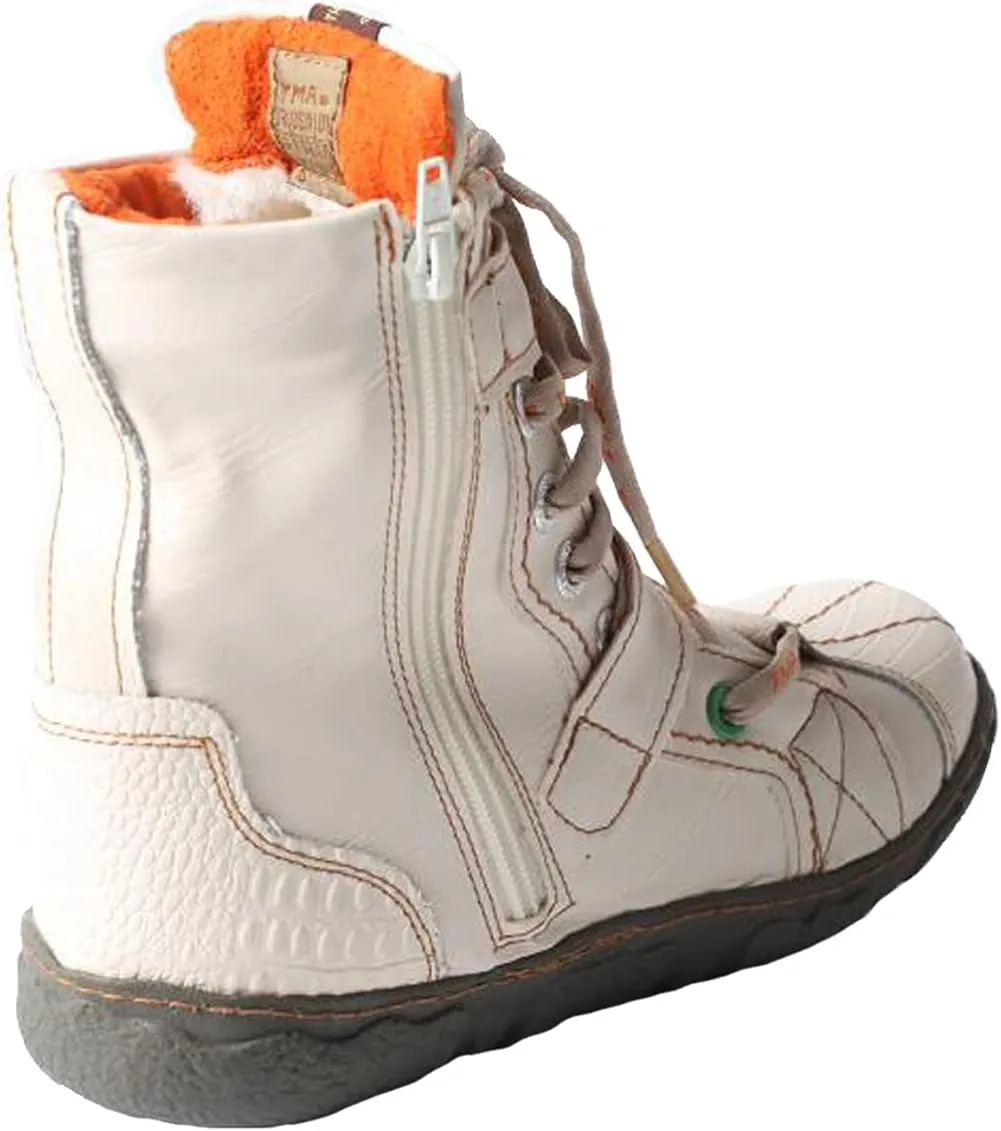 TMA EYES Double-Strape Washed PU Leather Women's Boot With Faux Fur Lining