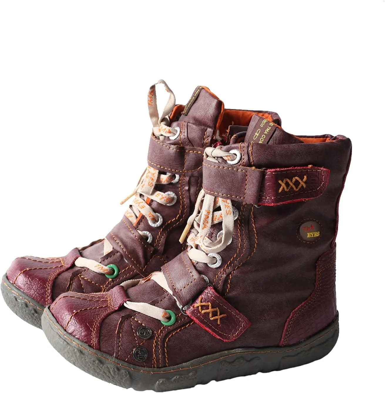 TMA EYES Double-Strape Washed PU Leather Women's Boot With Faux Fur Lining