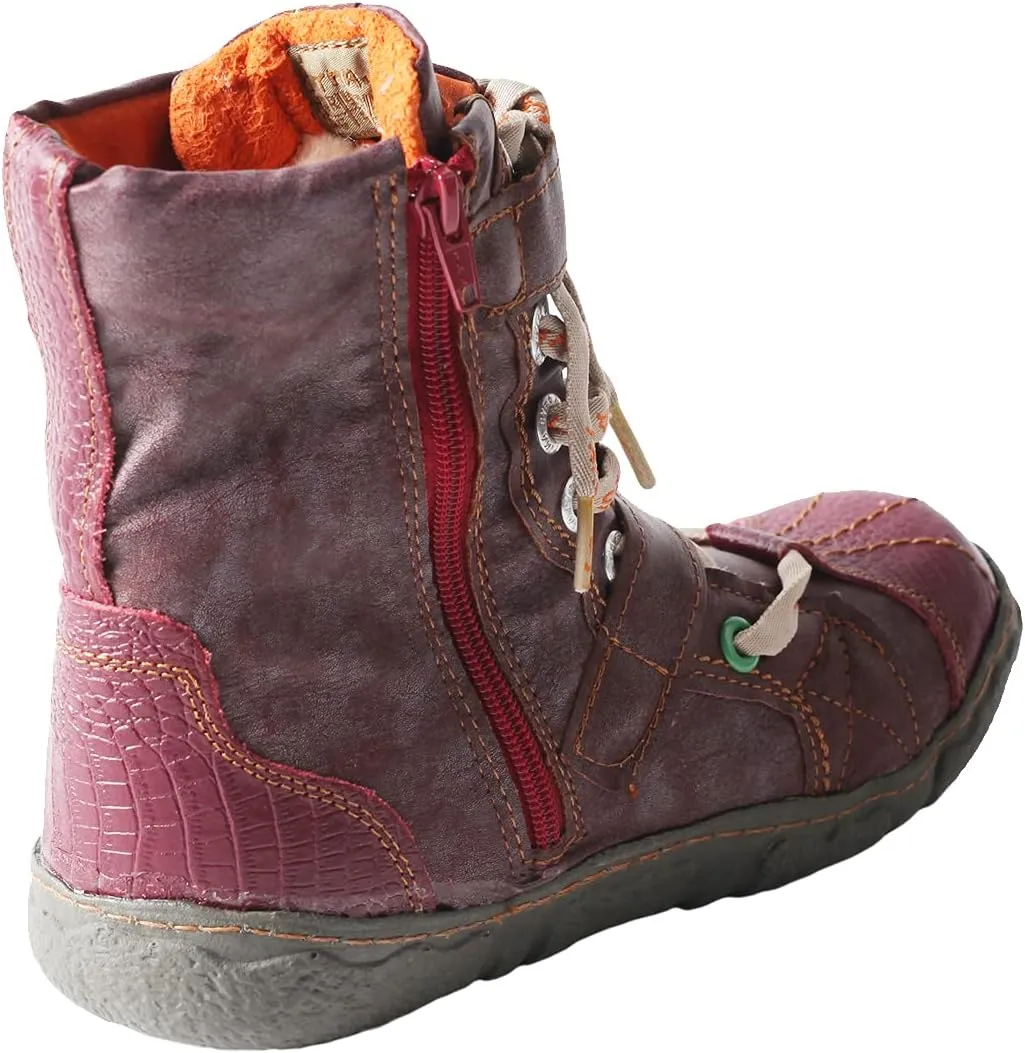 TMA EYES Double-Strape Washed PU Leather Women's Boot With Faux Fur Lining