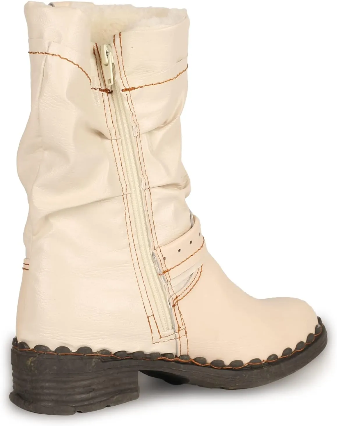 TMA EYES Women Fashion Leather Winter Boots with Faux Fur Lining side Zipper Buckle Shoes